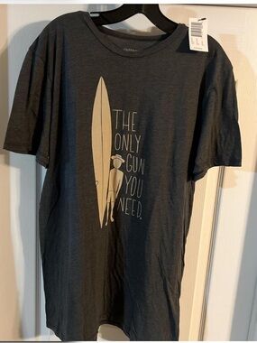 Outerknown Surf T-shirt  XL"The Only Gun You Need"Charcoal Gray Made In USA Logo